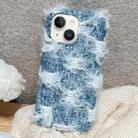 For iPhone 15 Plus Striped Fabric Plush TPU Phone Case(Blue) - 1