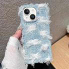 For iPhone 15 Striped Fabric Plush TPU Phone Case(Light Blue) - 1