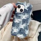 For iPhone 15 Striped Fabric Plush TPU Phone Case(Dark Blue) - 1