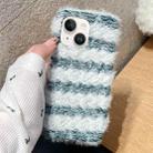 For iPhone 14 Plus Striped Fabric Plush TPU Phone Case(Green) - 1