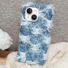 For iPhone 14 Plus Striped Fabric Plush TPU Phone Case(Blue) - 1