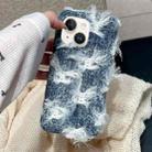 For iPhone 14 Striped Fabric Plush TPU Phone Case(Dark Blue) - 1