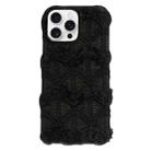 For iPhone 16 Pro Max Lace Striped Plush TPU Phone Case(Black) - 1