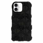 For iPhone 16 Plus Lace Striped Plush TPU Phone Case(Black) - 1