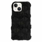 For iPhone 15 Plus Lace Striped Plush TPU Phone Case(Black) - 1