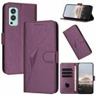 For OnePlus Nord 2 5G Triangle Pattern Buckle Clasp Leather Phone Case(Dark Purple) - 1