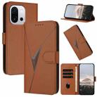 For OnePlus 13T Triangle Pattern Buckle Clasp Leather Phone Case(Brown) - 1