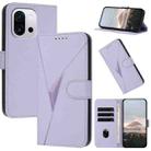 For OnePlus 13T Triangle Pattern Buckle Clasp Leather Phone Case(Light Purple) - 1