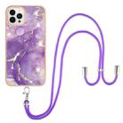 For iPhone 16 Pro Max Electroplating Marble Dual-side IMD Phone Case with Lanyard(Purple 002) - 2