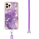 For iPhone 16 Pro Max Electroplating Marble Dual-side IMD Phone Case with Lanyard(Purple 002) - 3