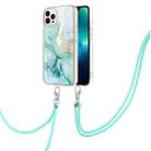 For iPhone 16 Pro Max Electroplating Marble Dual-side IMD Phone Case with Lanyard(Green 003) - 1