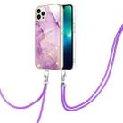 For iPhone 16 Pro Electroplating Marble Dual-side IMD Phone Case with Lanyard(Purple 001) - 1