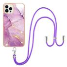 For iPhone 16 Pro Electroplating Marble Dual-side IMD Phone Case with Lanyard(Purple 001) - 2