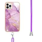 For iPhone 16 Pro Electroplating Marble Dual-side IMD Phone Case with Lanyard(Purple 001) - 3