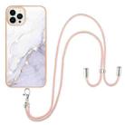 For iPhone 16 Pro Electroplating Marble Dual-side IMD Phone Case with Lanyard(White 006) - 2