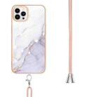 For iPhone 16 Pro Electroplating Marble Dual-side IMD Phone Case with Lanyard(White 006) - 3