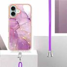 For iPhone 16 Plus Electroplating Marble Dual-side IMD Phone Case with Lanyard(Purple 001) - 3