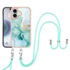 For iPhone 16 Plus Electroplating Marble Dual-side IMD Phone Case with Lanyard(Green 003) - 2