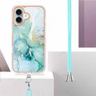 For iPhone 16 Plus Electroplating Marble Dual-side IMD Phone Case with Lanyard(Green 003) - 3