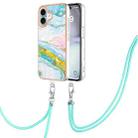 For iPhone 16 Plus Electroplating Marble Dual-side IMD Phone Case with Lanyard(Green 004) - 1