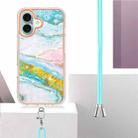 For iPhone 16 Plus Electroplating Marble Dual-side IMD Phone Case with Lanyard(Green 004) - 3