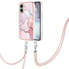 For iPhone 16 Plus Electroplating Marble Dual-side IMD Phone Case with Lanyard(Rose Gold 005) - 1