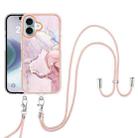 For iPhone 16 Plus Electroplating Marble Dual-side IMD Phone Case with Lanyard(Rose Gold 005) - 2