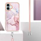 For iPhone 16 Plus Electroplating Marble Dual-side IMD Phone Case with Lanyard(Rose Gold 005) - 3