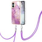 For iPhone 16 Electroplating Marble Dual-side IMD Phone Case with Lanyard(Purple 001) - 1