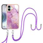 For iPhone 16 Electroplating Marble Dual-side IMD Phone Case with Lanyard(Purple 001) - 2