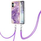 For iPhone 16 Electroplating Marble Dual-side IMD Phone Case with Lanyard(Purple 002) - 1