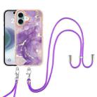 For iPhone 16 Electroplating Marble Dual-side IMD Phone Case with Lanyard(Purple 002) - 2