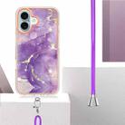 For iPhone 16 Electroplating Marble Dual-side IMD Phone Case with Lanyard(Purple 002) - 3