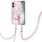 For iPhone 16 Electroplating Marble Dual-side IMD Phone Case with Lanyard(Rose Gold 005) - 1