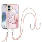 For iPhone 16 Electroplating Marble Dual-side IMD Phone Case with Lanyard(Rose Gold 005) - 2