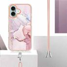 For iPhone 16 Electroplating Marble Dual-side IMD Phone Case with Lanyard(Rose Gold 005) - 3