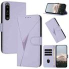 For Sony Xperia 1 IV Triangle Pattern Buckle Clasp Leather Phone Case(Light Purple) - 1