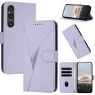 For Sony Xperia 1 V Triangle Pattern Buckle Clasp Leather Phone Case(Light Purple) - 1