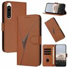 For Sony Xperia 5 IV Triangle Pattern Buckle Clasp Leather Phone Case(Brown) - 1