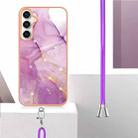 For Samsung Galaxy S24 FE 5G Electroplating Marble Dual-side IMD Phone Case with Lanyard(Purple 001) - 3