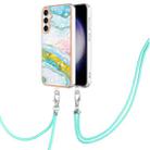 For Samsung Galaxy S24 FE 5G Electroplating Marble Dual-side IMD Phone Case with Lanyard(Green 004) - 1