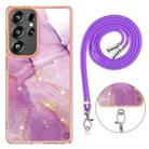 For Samsung Galaxy S25 Ultra 5G Electroplating Marble Dual-side IMD Phone Case with Lanyard(Purple 001) - 3