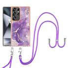 For Samsung Galaxy S25 Ultra 5G Electroplating Marble Dual-side IMD Phone Case with Lanyard(Purple 002) - 2