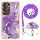 For Samsung Galaxy S25 Ultra 5G Electroplating Marble Dual-side IMD Phone Case with Lanyard(Purple 002) - 3