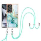 For Samsung Galaxy S25 Ultra 5G Electroplating Marble Dual-side IMD Phone Case with Lanyard(Green 003) - 2