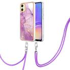 For Samsung Galaxy A06 4G Electroplating Marble Dual-side IMD Phone Case with Lanyard(Purple 001) - 1