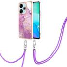 For Redmi 13 4G Electroplating Marble Dual-side IMD Phone Case with Lanyard(Purple 001) - 1