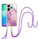 For Redmi 13 4G Electroplating Marble Dual-side IMD Phone Case with Lanyard(Purple 001) - 2