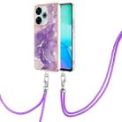 For Redmi 13 4G Electroplating Marble Dual-side IMD Phone Case with Lanyard(Purple 002) - 1