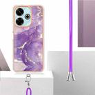 For Redmi 13 4G Electroplating Marble Dual-side IMD Phone Case with Lanyard(Purple 002) - 3